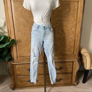 Zara Light Denim Distress Ripped Skinny Jeans